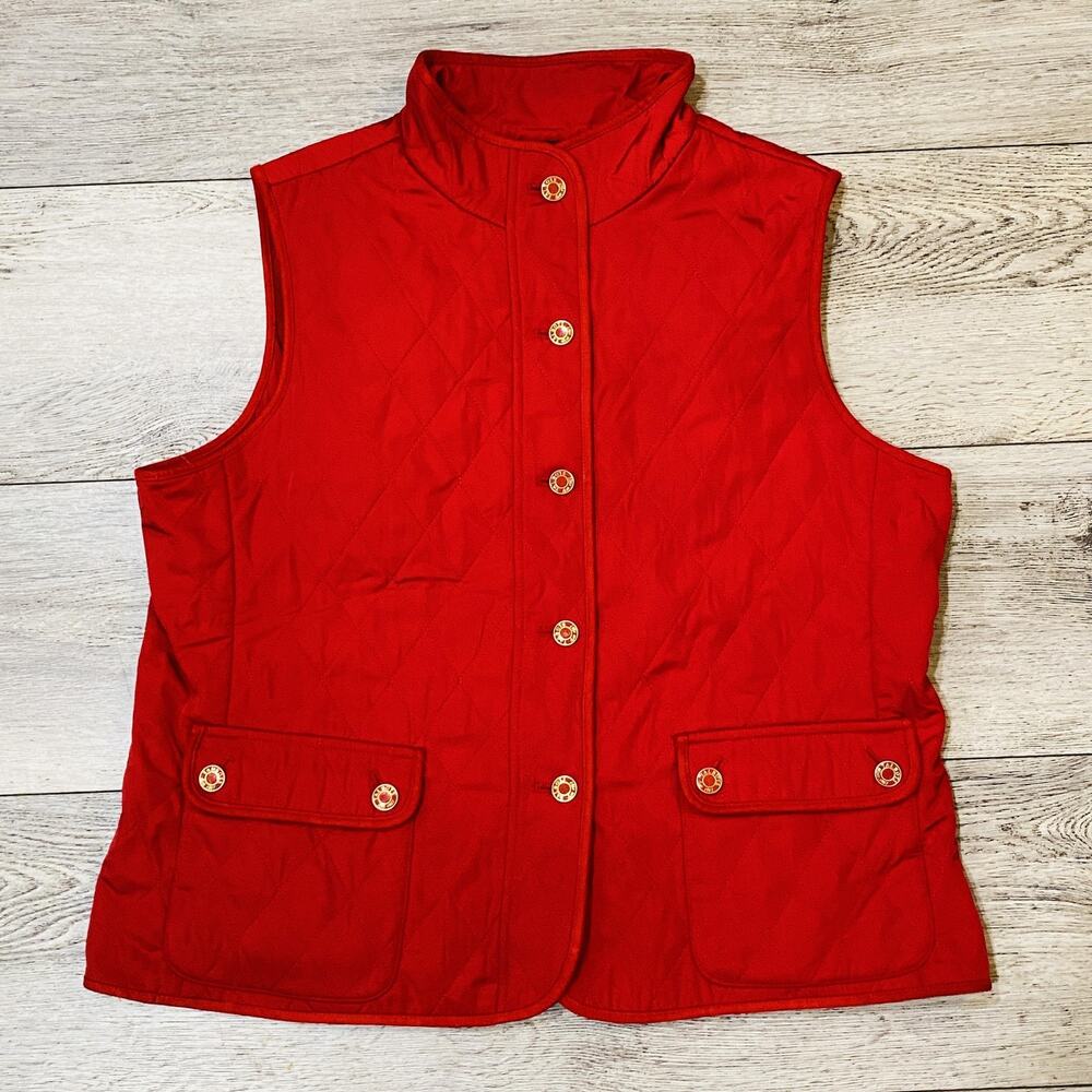 Talbots Vest Womens XL Red Quilted Button Front Pockets Classic Outdoor luxury